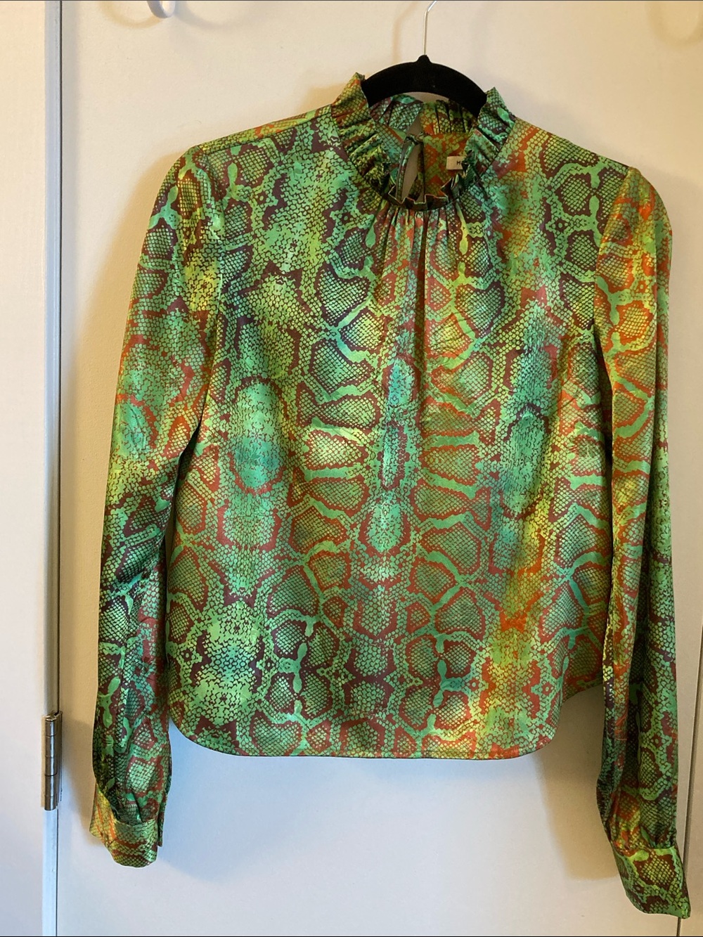 NWOT Manoush Green Snake-Print Long Sleeve Blouse, size 34